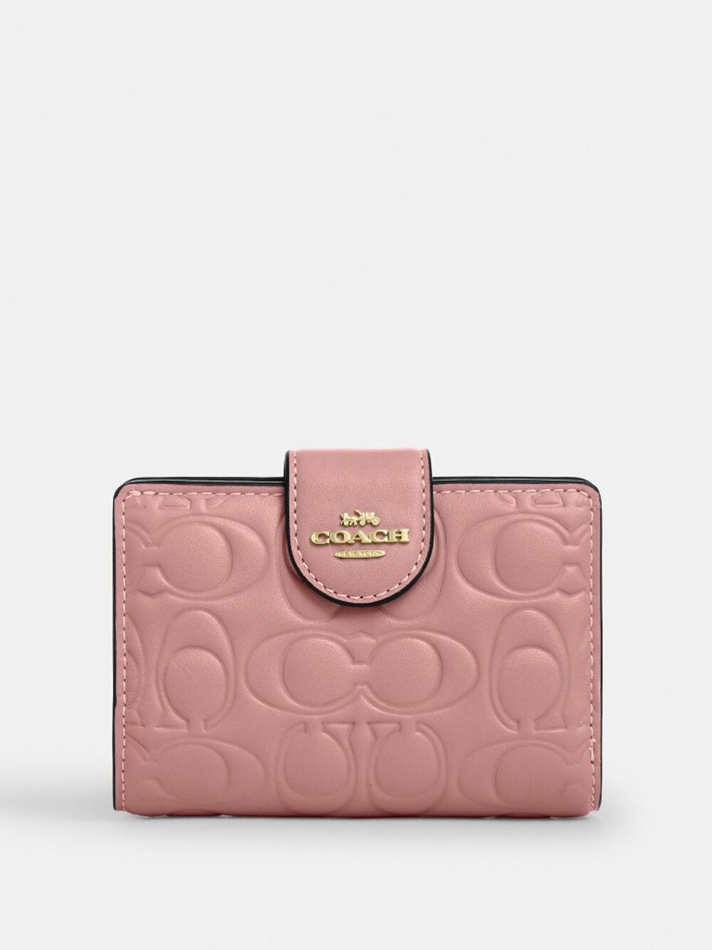 NWT Coach Medium Corner Zip Wallet In Signature Pink Embossed Leather